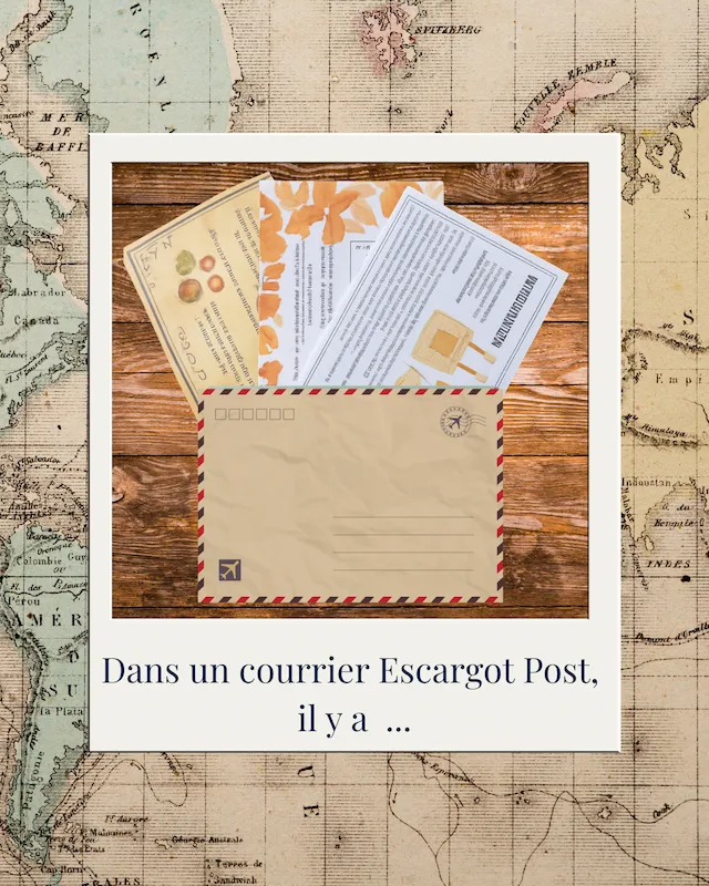 Carta de Escargot Post con su sobre y contenidos ilustrados